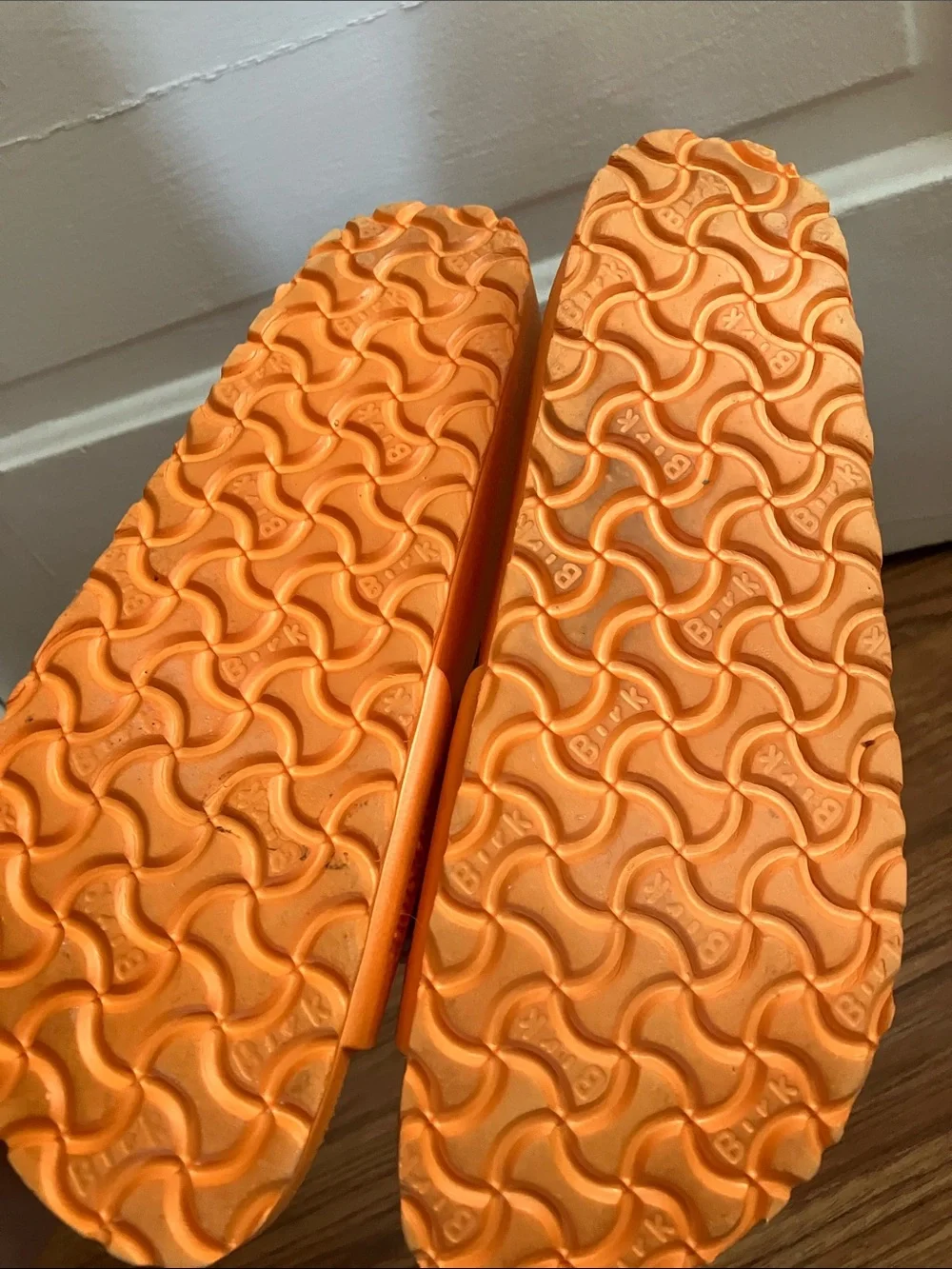 Birkenstock Orange Single Strap Buckle Slides